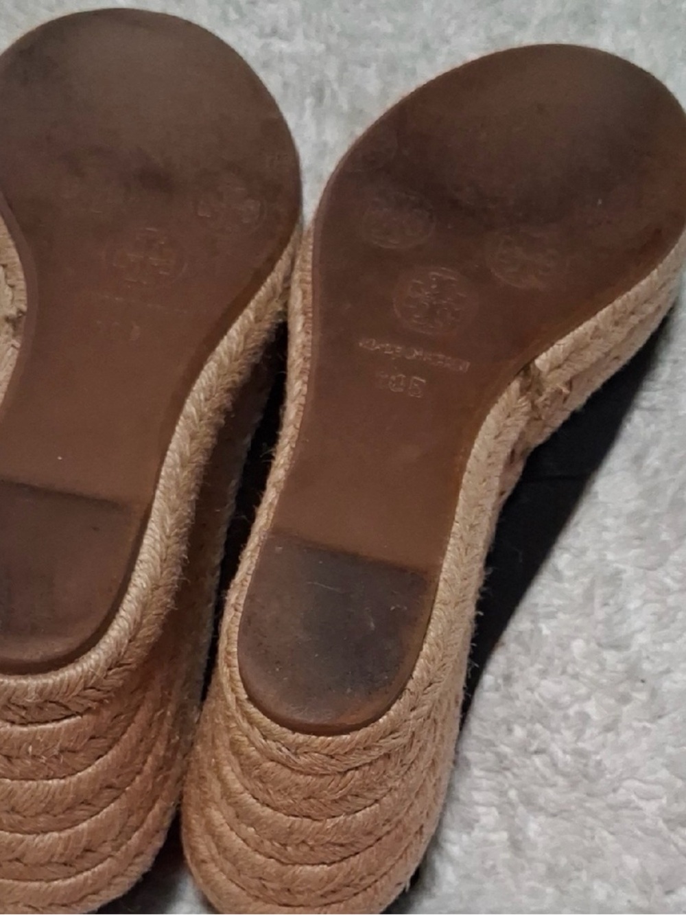 Tory Burch Black Espadrille Peep-Toe Wedges - Picture 5 of 9